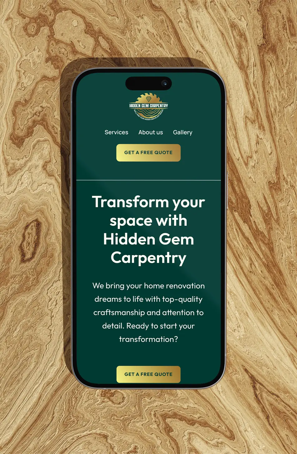 Hidden Gem Carpentry website on a mobile