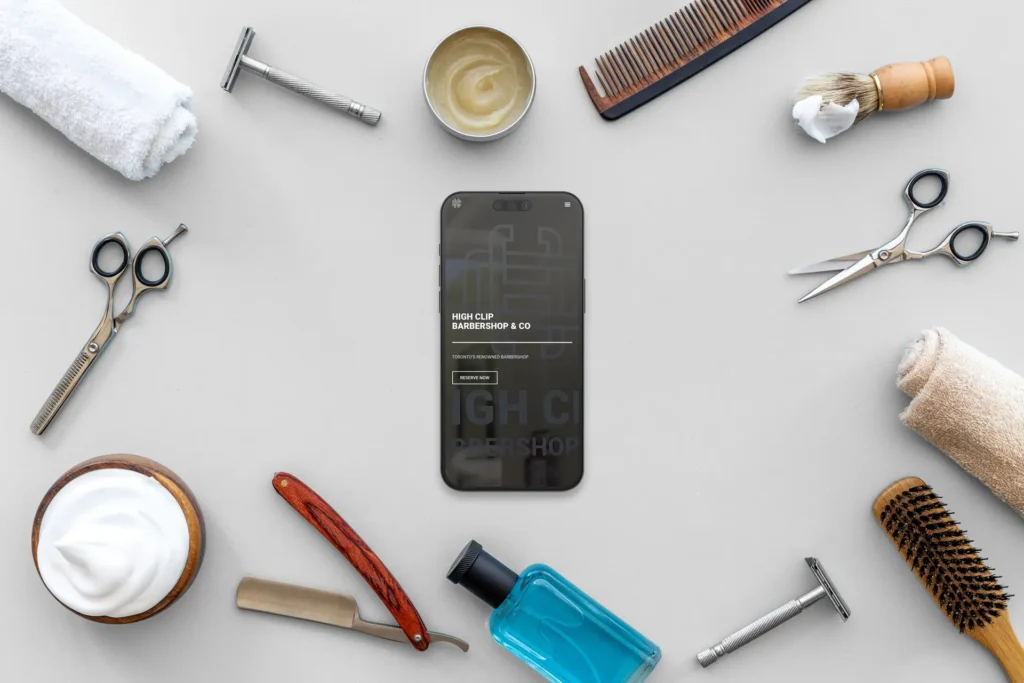High Clip Barbershop website on a mobile phone